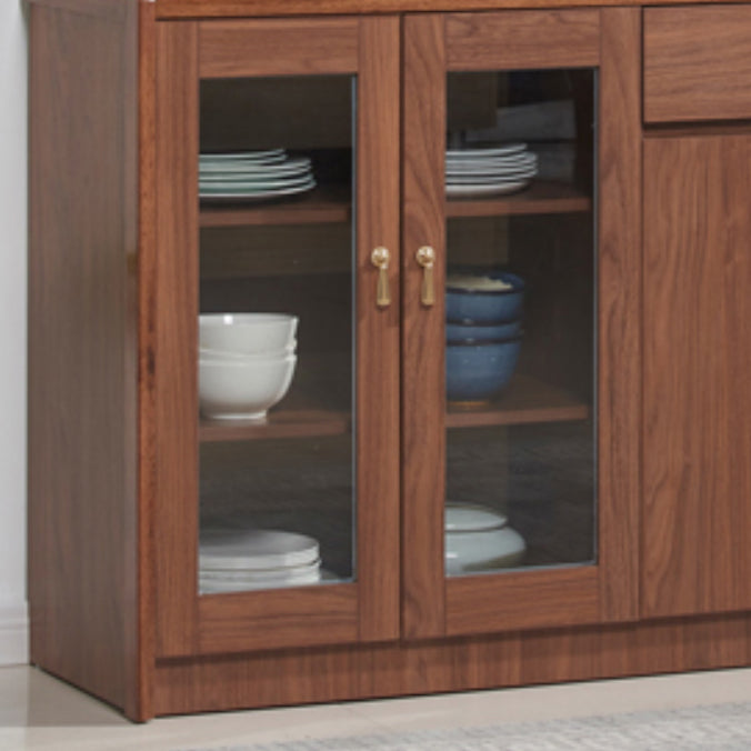 Contemporary Dining Hutch Wood Glass Doors Storage Cabinet for Dining Room