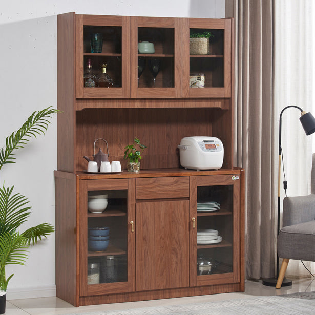 Contemporary Dining Hutch Wood Glass Doors Storage Cabinet for Dining Room