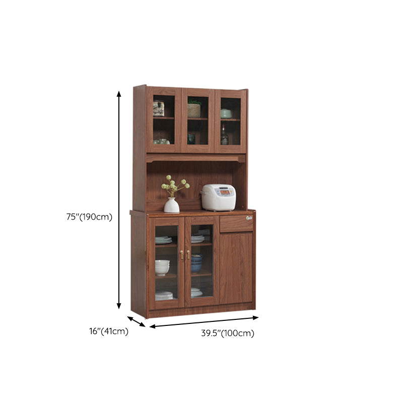 Contemporary Dining Hutch Wood Glass Doors Storage Cabinet for Dining Room