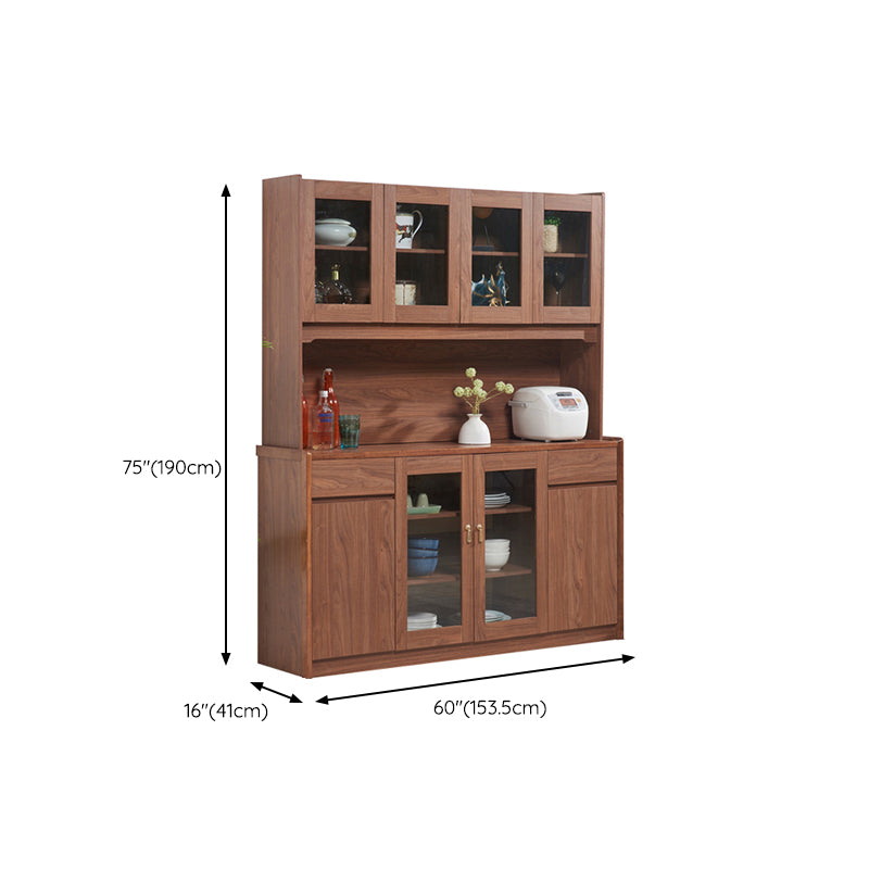 Contemporary Dining Hutch Wood Glass Doors Storage Cabinet for Dining Room