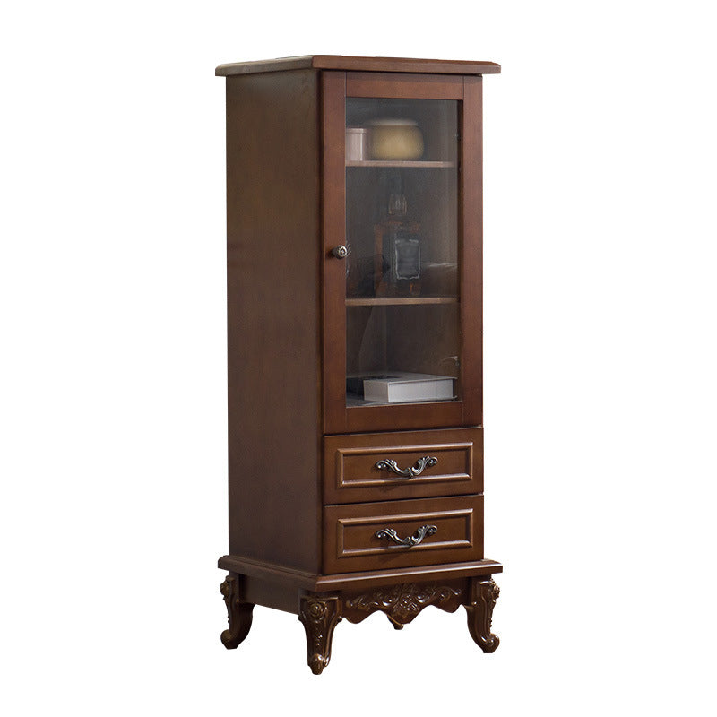 Traditional Glass Doors Display Stand Solid Wood Storage Cabinet for Dining Room