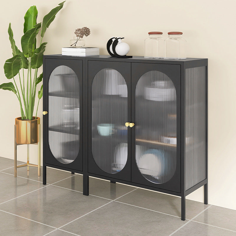 Contemporary China Cabinet Glass Doors Metal Storage Cabinet for Dining Room