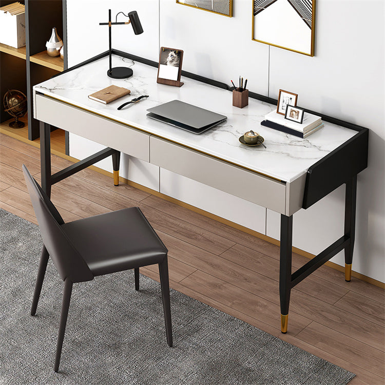 Contemporary Stone Office Desk Bedroom Writing Desk with Black Legs