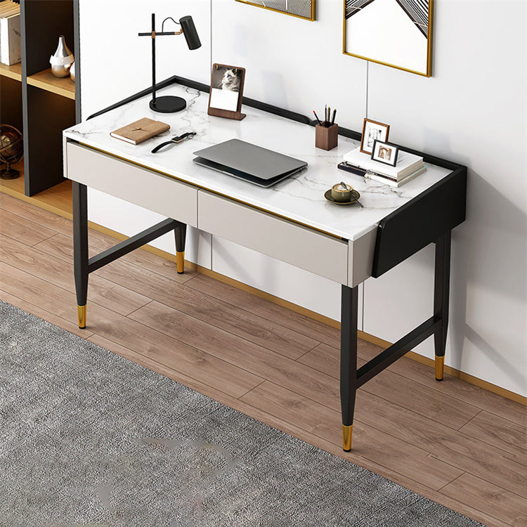 Contemporary Stone Office Desk Bedroom Writing Desk with Black Legs