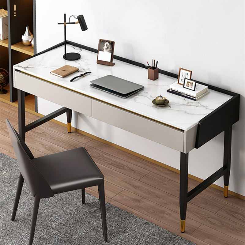 Contemporary Stone Office Desk Bedroom Writing Desk with Black Legs