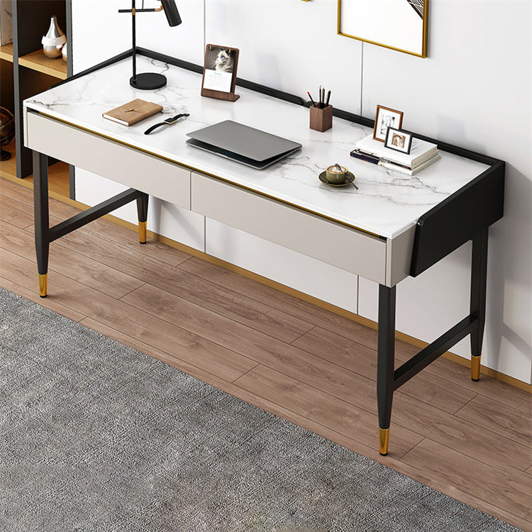 Contemporary Stone Office Desk Bedroom Writing Desk with Black Legs