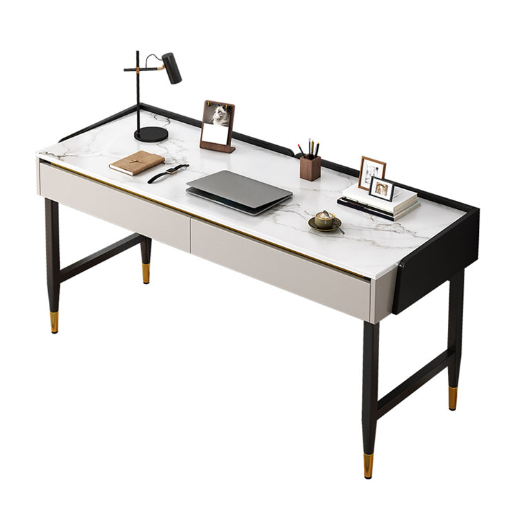 Contemporary Stone Office Desk Bedroom Writing Desk with Black Legs