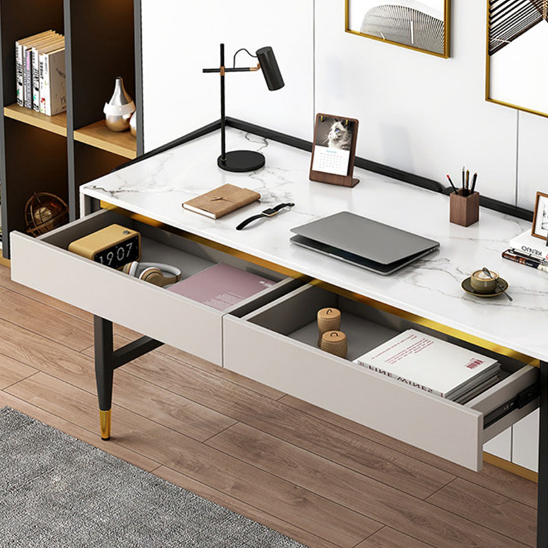 Contemporary Stone Office Desk Bedroom Writing Desk with Black Legs