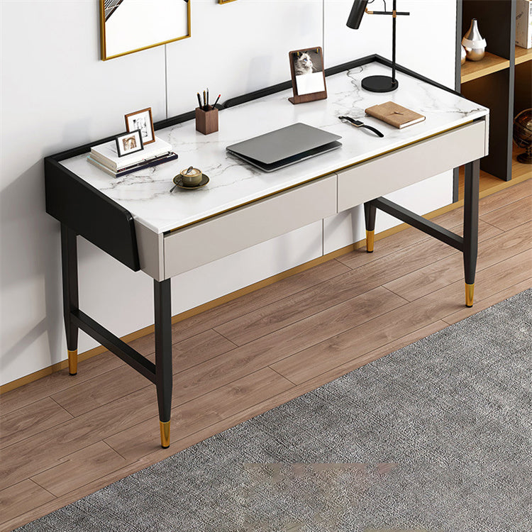 Contemporary Stone Office Desk Bedroom Writing Desk with Black Legs