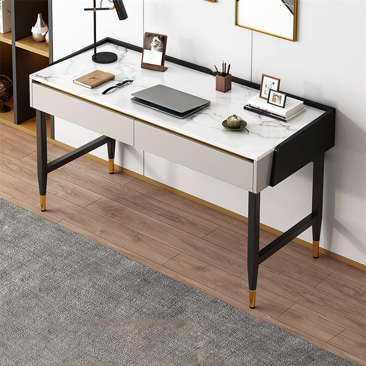 Contemporary Stone Office Desk Bedroom Writing Desk with Black Legs