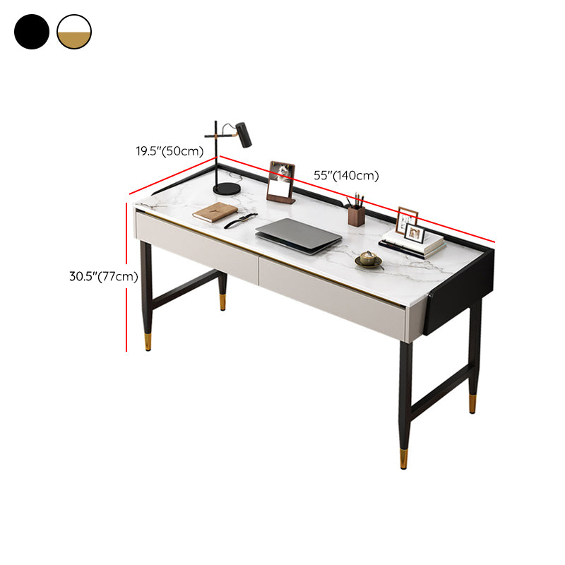 Contemporary Stone Office Desk Bedroom Writing Desk with Black Legs