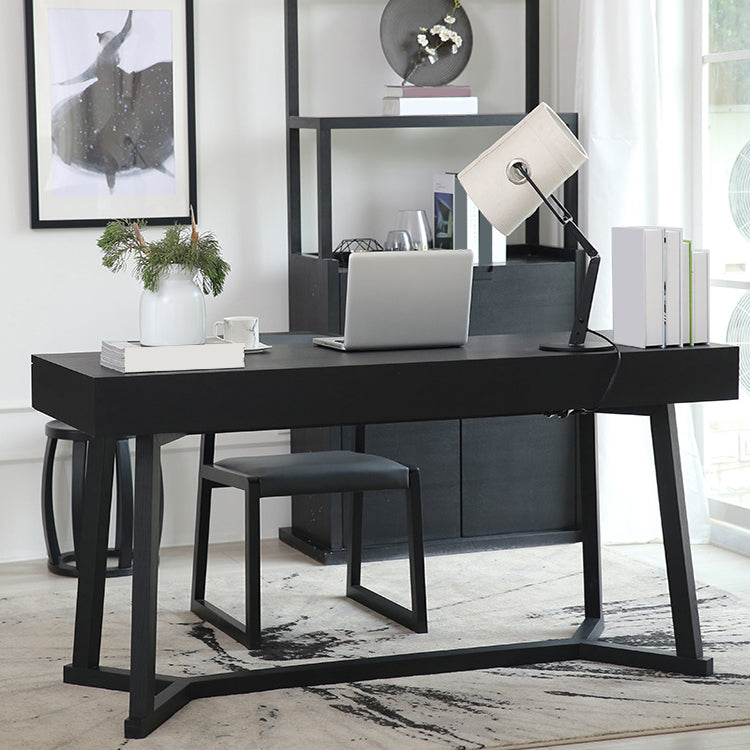 Contemporary Writing Desk Solid Wood Office Desk with Drawers