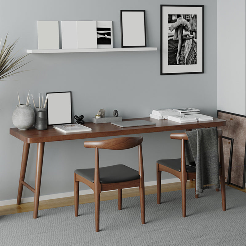 Brown Contemporary Writing Desk Solid Wood Office Desk with Legs