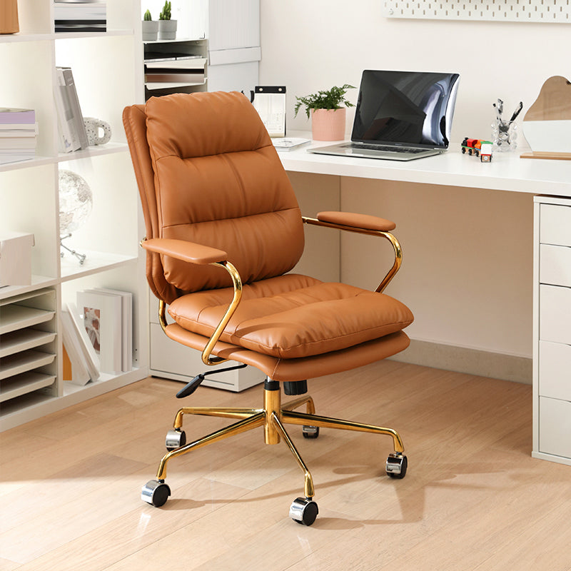 Modern Upholstered Office Chair Fixed Arms No Distressing Desk Chair with Wheels