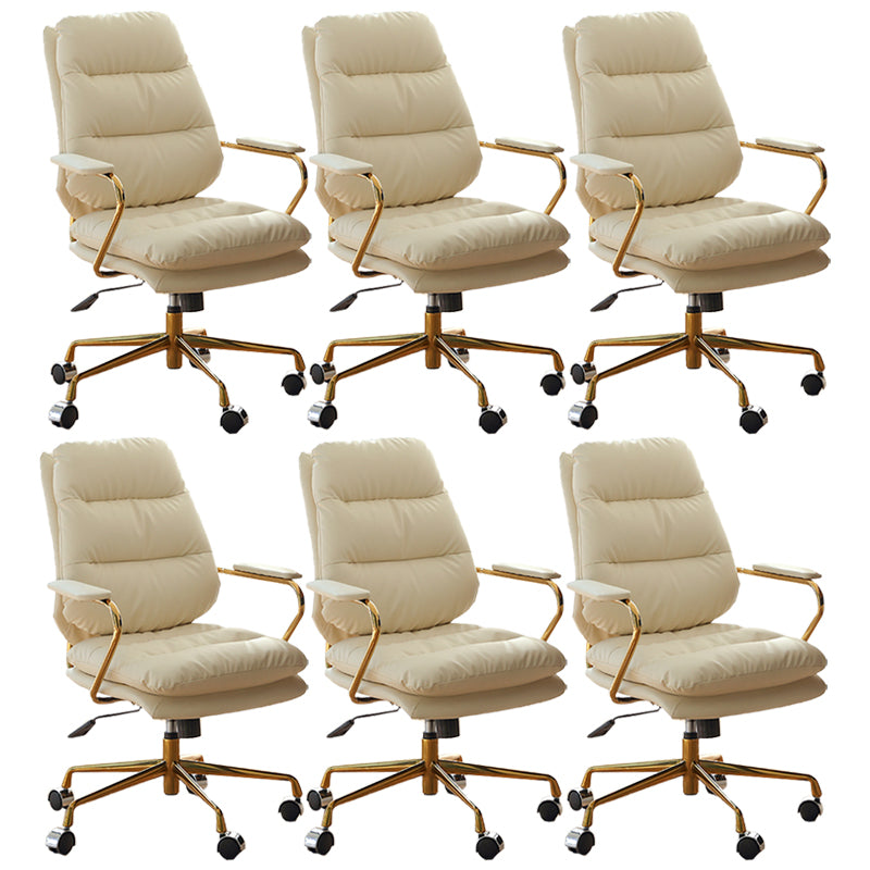 Modern Upholstered Office Chair Fixed Arms No Distressing Desk Chair with Wheels