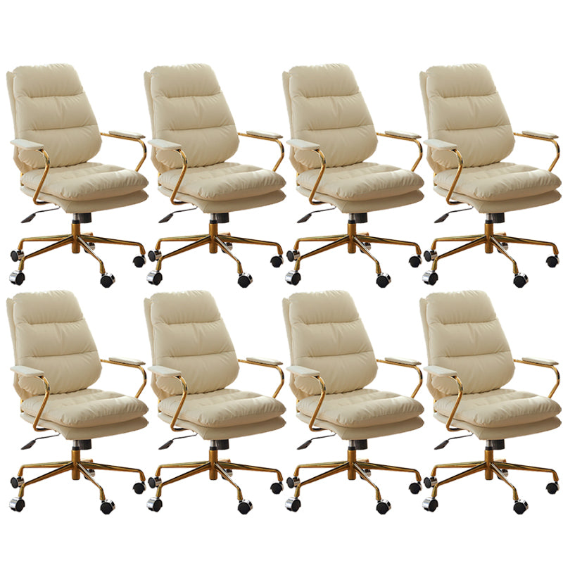 Modern Upholstered Office Chair Fixed Arms No Distressing Desk Chair with Wheels