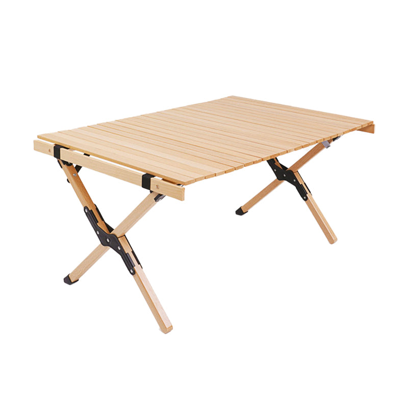 Solid Wood Dining Table Industrial Rectangle Folding Table with Metal Base