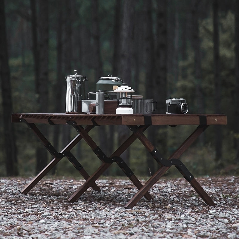 Solid Wood Camping Table Industrial Brown Rectangle Foldable Table