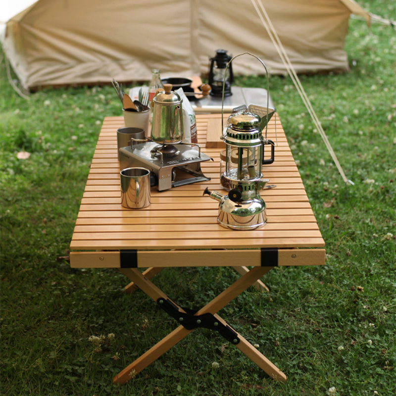 Solid Wood Camping Table Industrial Brown Rectangle Foldable Table