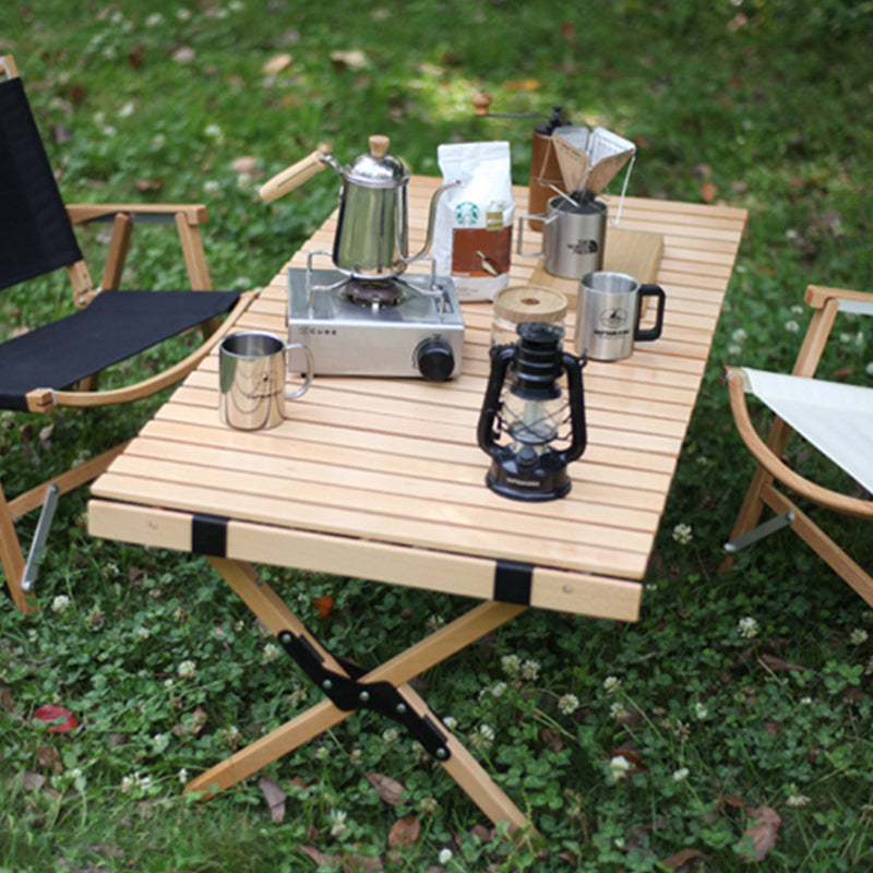 Solid Wood Camping Table Industrial Brown Rectangle Foldable Table