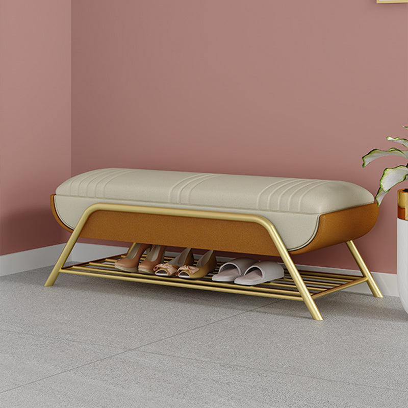 Glam Cushioned Seating Bench Rectangle Shoe Storage Entryway and Bedroom Bench