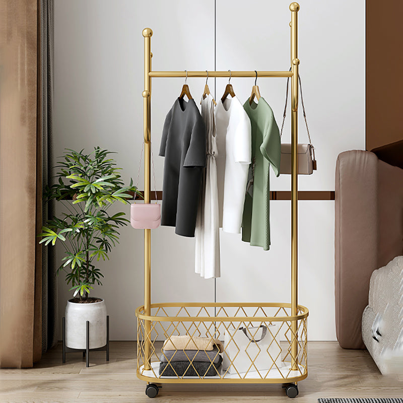 Luxury Style Metallic Coat Hanger Free Standing Coat Rack with Universal Wheel