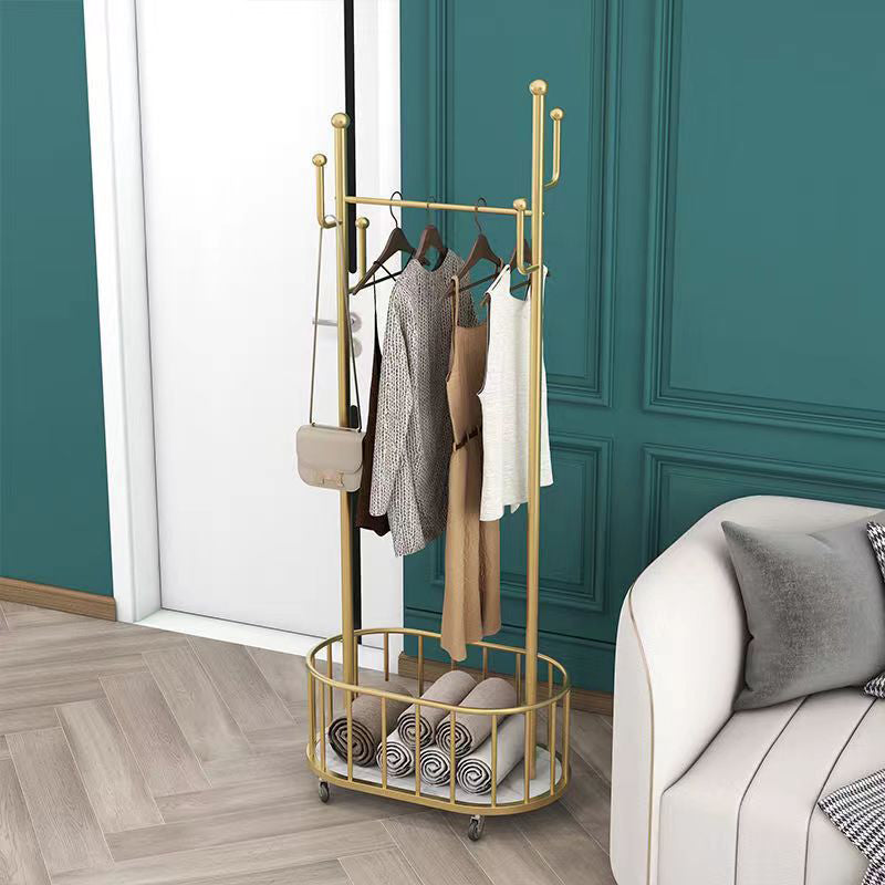 Gorgeous Coat Hanger Solid Color Basket Storage Metal Coat Rack with Castors