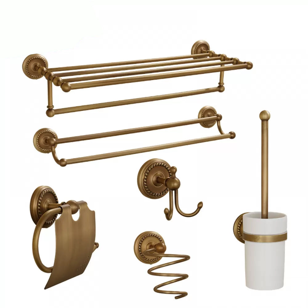 5-Piece Traditional Bathroom Accessory As Individual Or As a Set in Brushed Brass