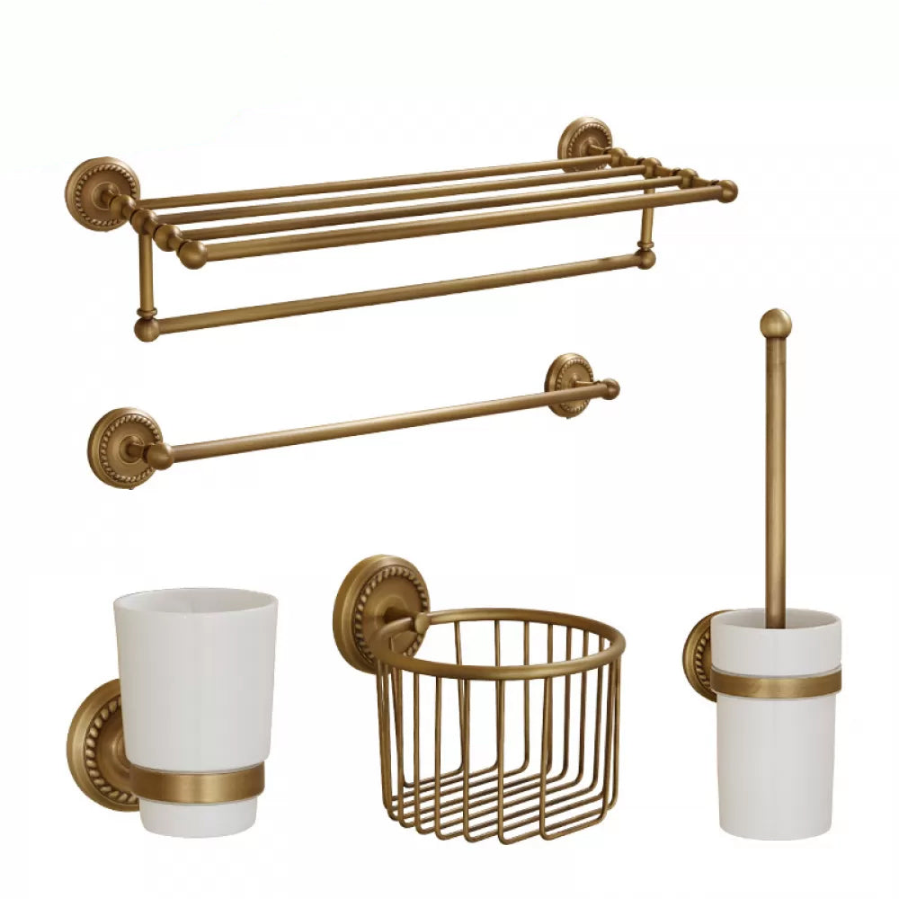 5-Piece Traditional Bathroom Accessory As Individual Or As a Set in Brushed Brass