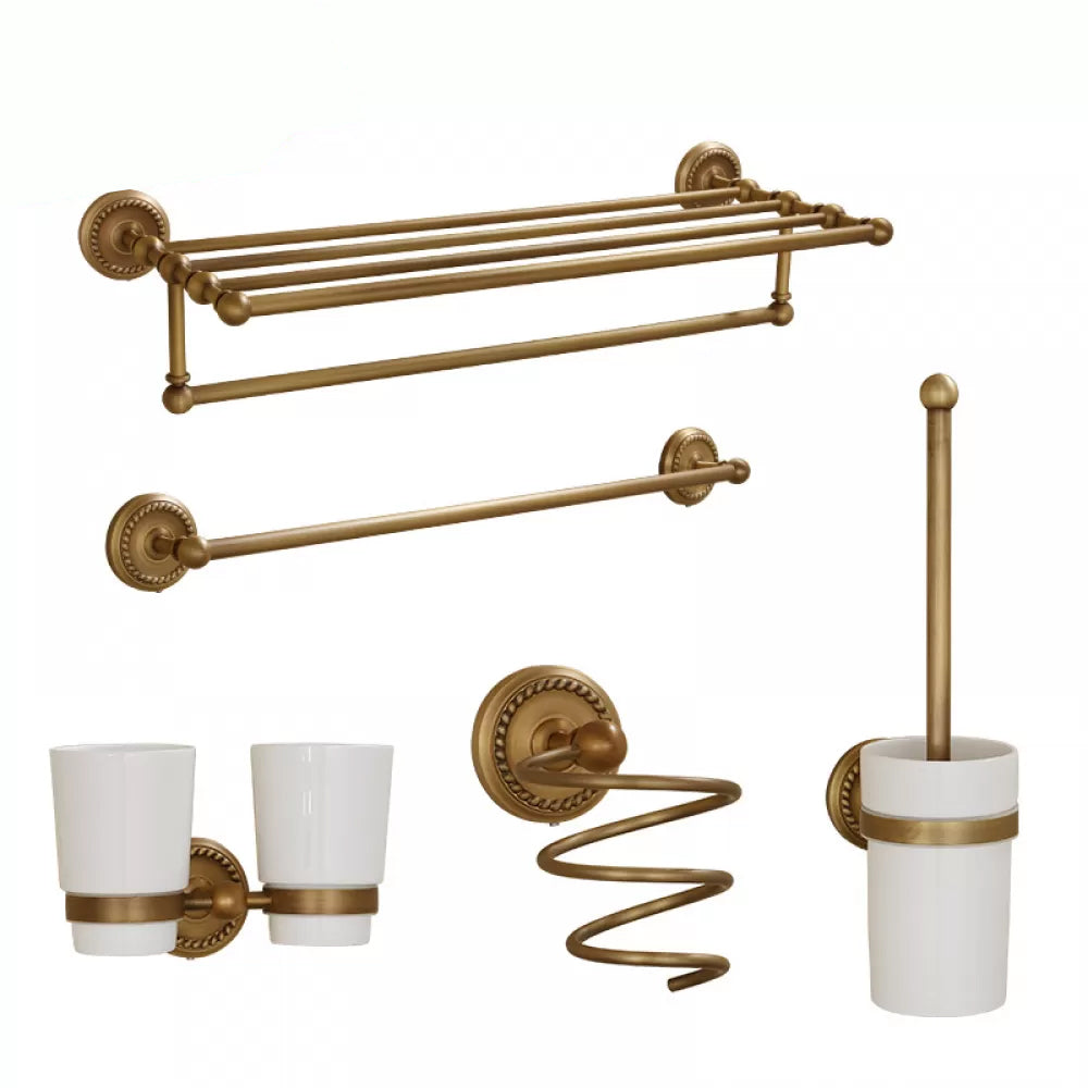 5-Piece Traditional Bathroom Accessory As Individual Or As a Set in Brushed Brass