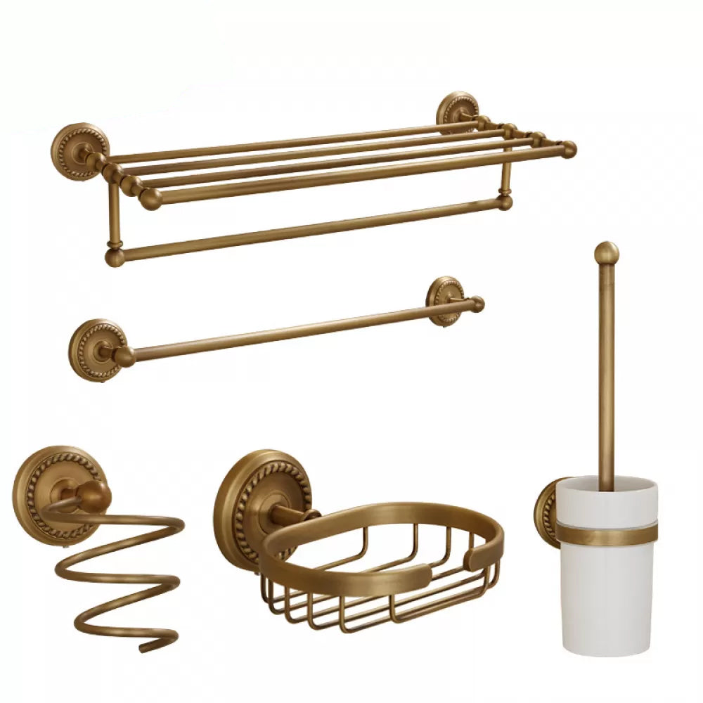 5-Piece Traditional Bathroom Accessory As Individual Or As a Set in Brushed Brass