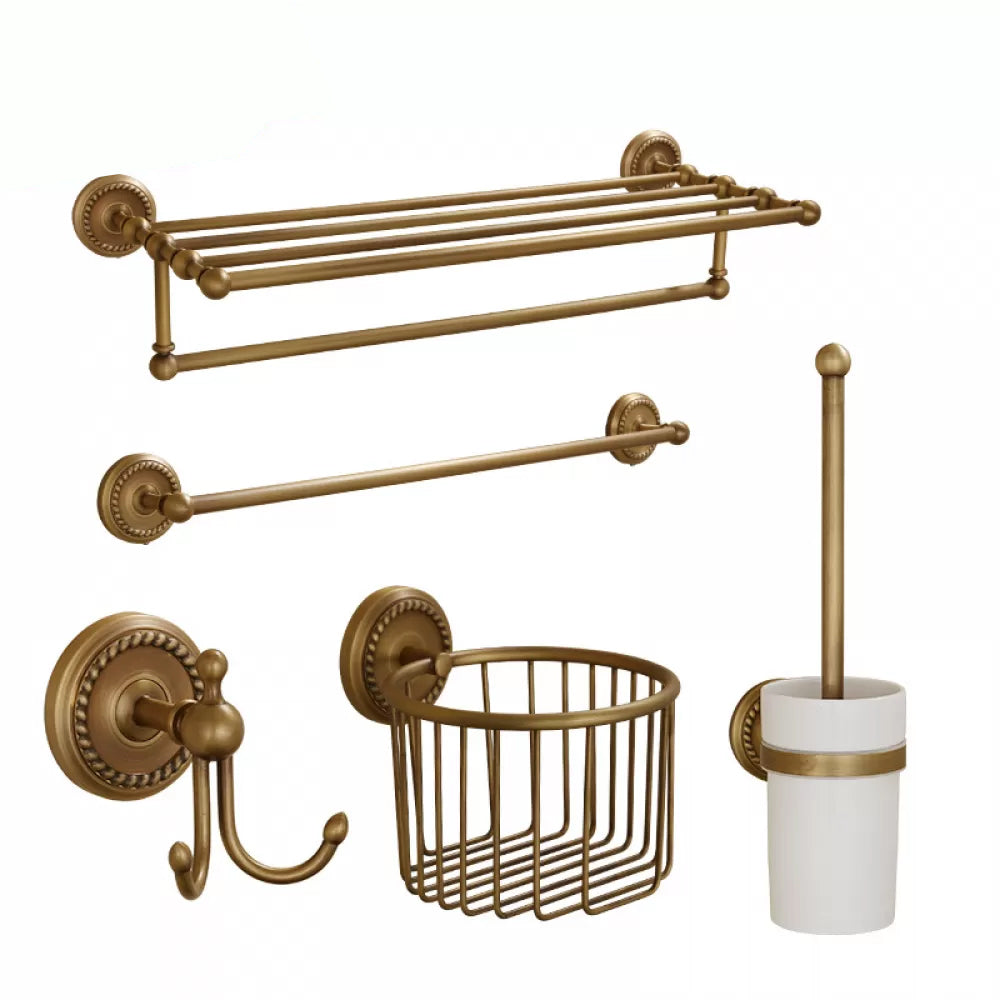 5-Piece Traditional Bathroom Accessory As Individual Or As a Set in Brushed Brass