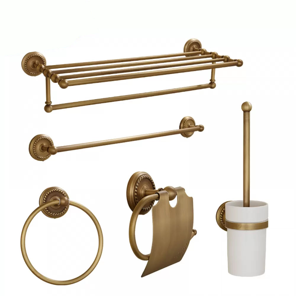 5-Piece Traditional Bathroom Accessory As Individual Or As a Set in Brushed Brass