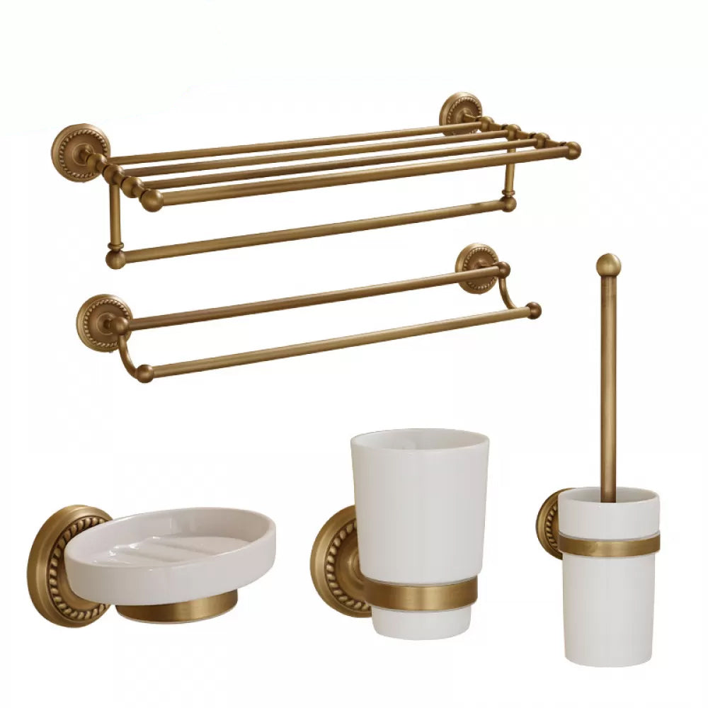 5-Piece Traditional Bathroom Accessory As Individual Or As a Set in Brushed Brass