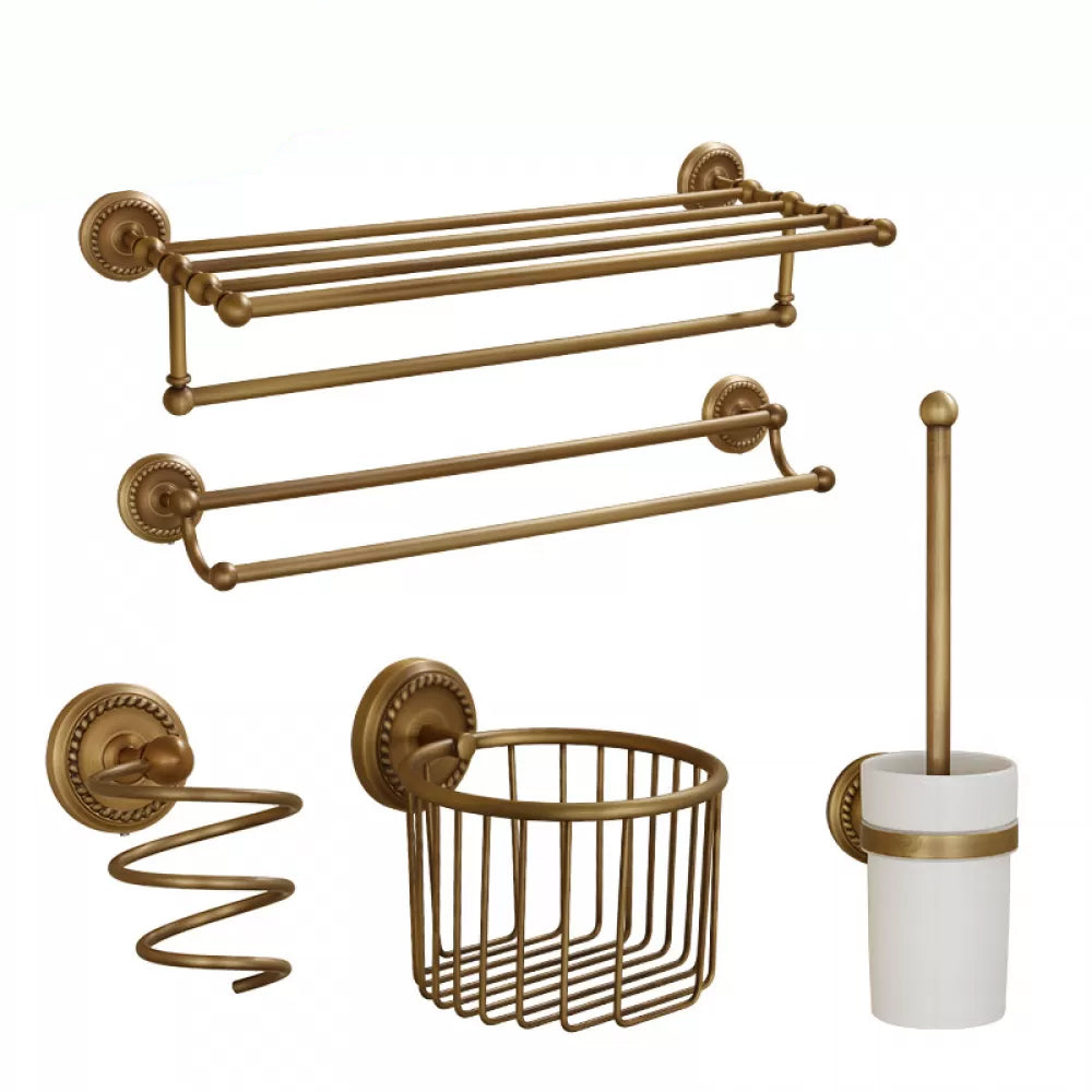 5-Piece Traditional Bathroom Accessory As Individual Or As a Set in Brushed Brass