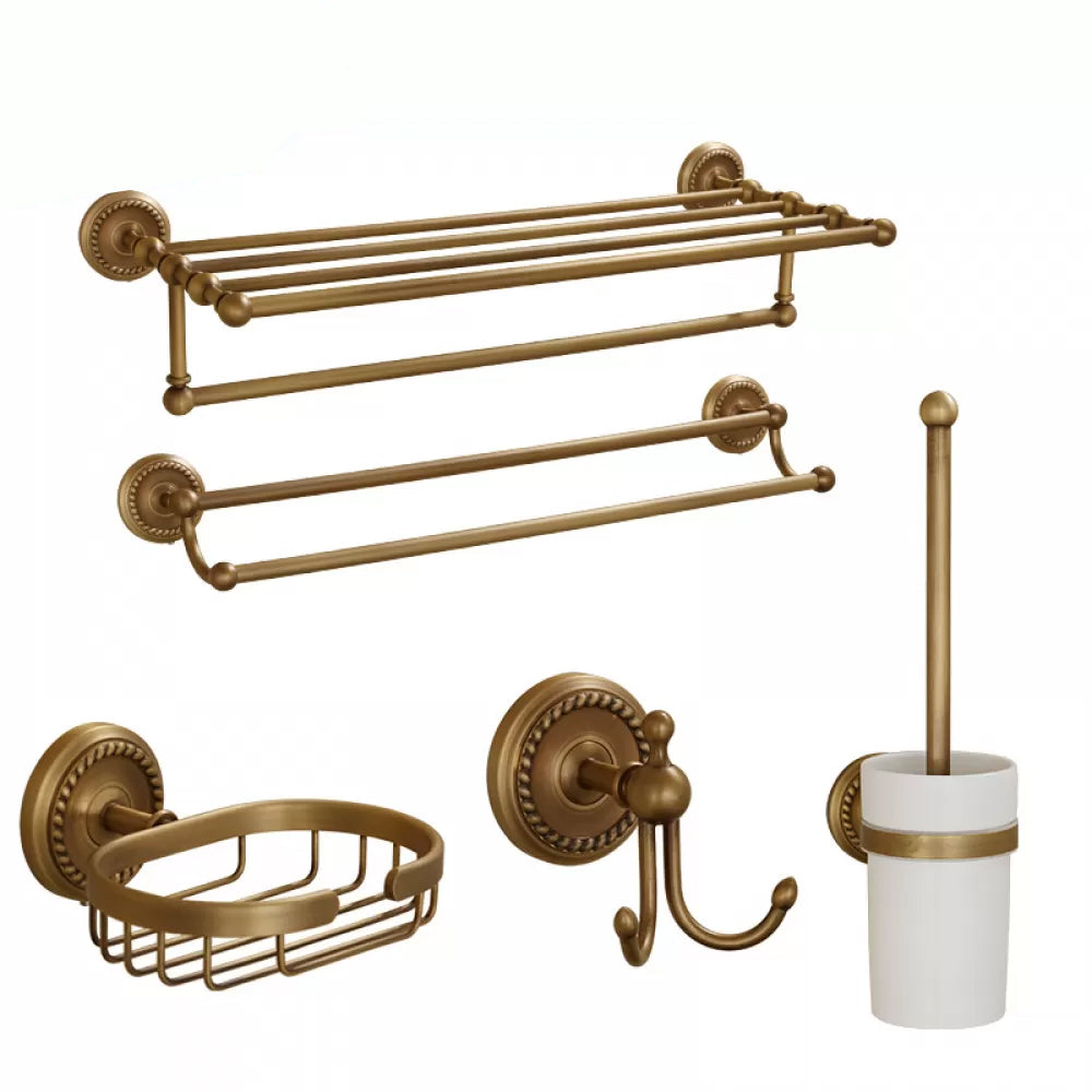 5-Piece Traditional Bathroom Accessory As Individual Or As a Set in Brushed Brass