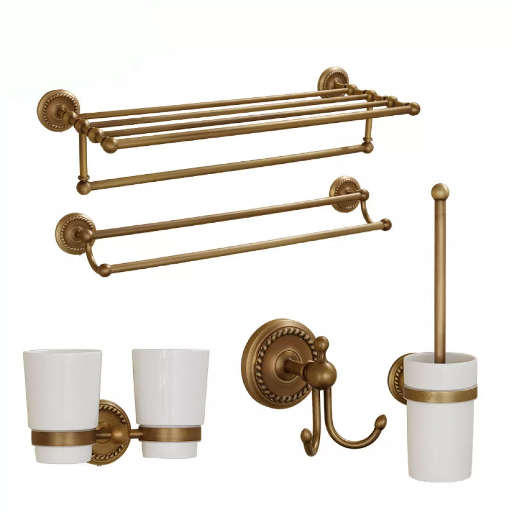 5-Piece Traditional Bathroom Accessory As Individual Or As a Set in Brushed Brass