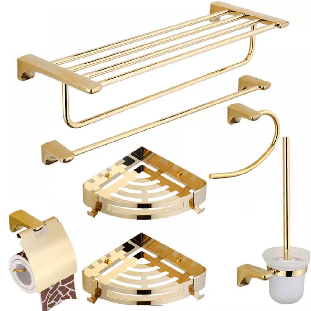 Traditional Bathroom Hardware Gold Bath Shelf Bathroom Accessory Kit