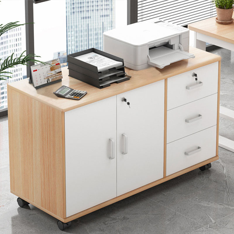 Modern File Cabinet Wood Lock Storage Filing Cabinet with Wheels