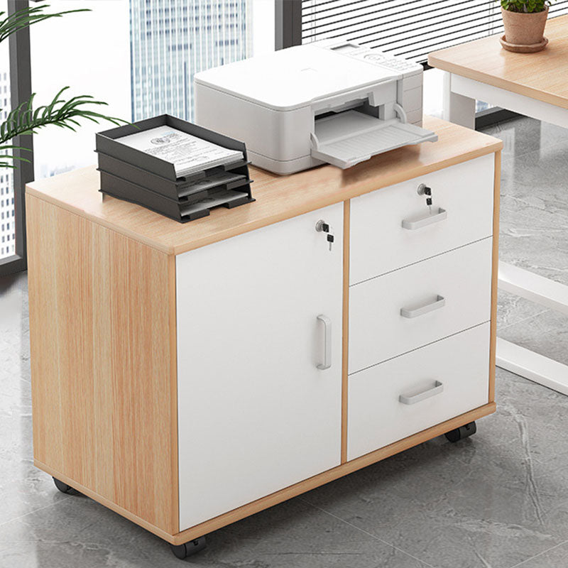 Modern File Cabinet Wood Lock Storage Filing Cabinet with Wheels