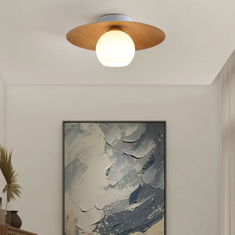 Modern Simple Iron Ceiling Lamp Ball Shape Wood Grain Ceiling Light for Bedroom