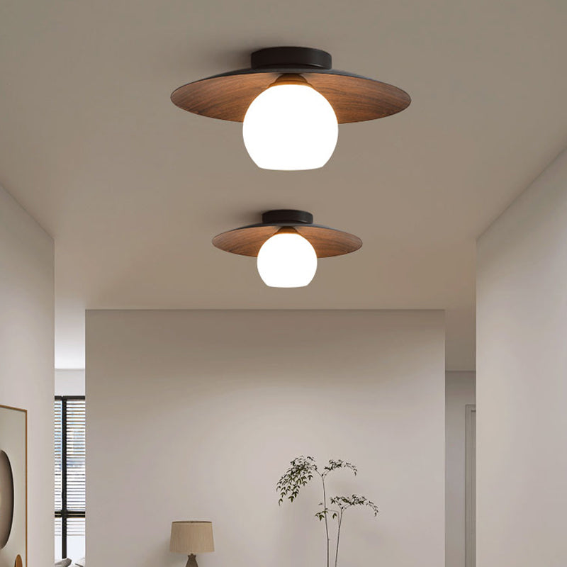 Modern Simple Iron Ceiling Lamp Ball Shape Wood Grain Ceiling Light for Bedroom