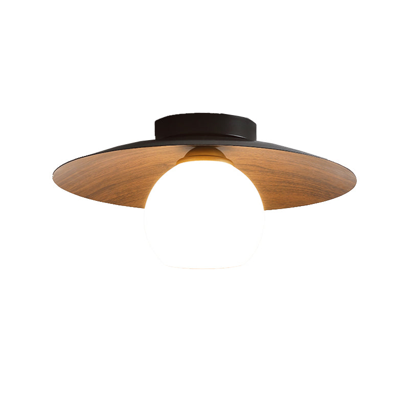 Modern Simple Iron Ceiling Lamp Ball Shape Wood Grain Ceiling Light for Bedroom