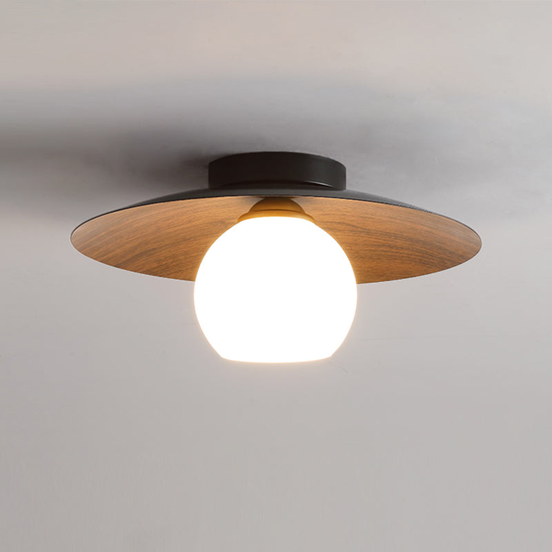 Modern Simple Iron Ceiling Lamp Ball Shape Wood Grain Ceiling Light for Bedroom