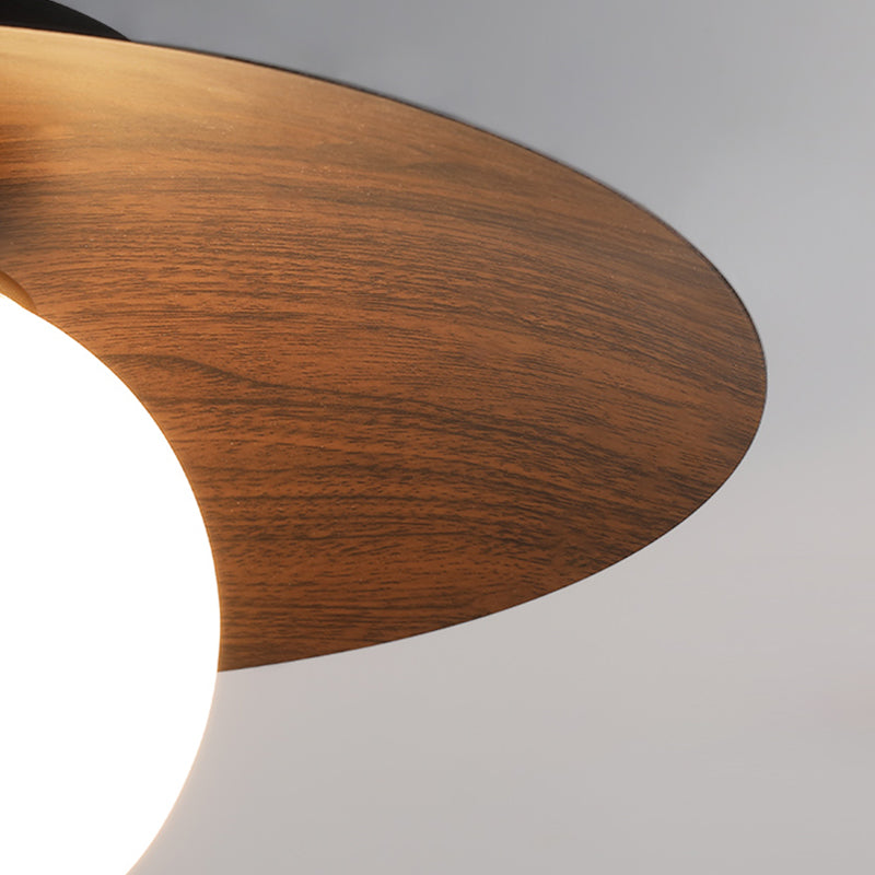 Modern Simple Iron Ceiling Lamp Ball Shape Wood Grain Ceiling Light for Bedroom