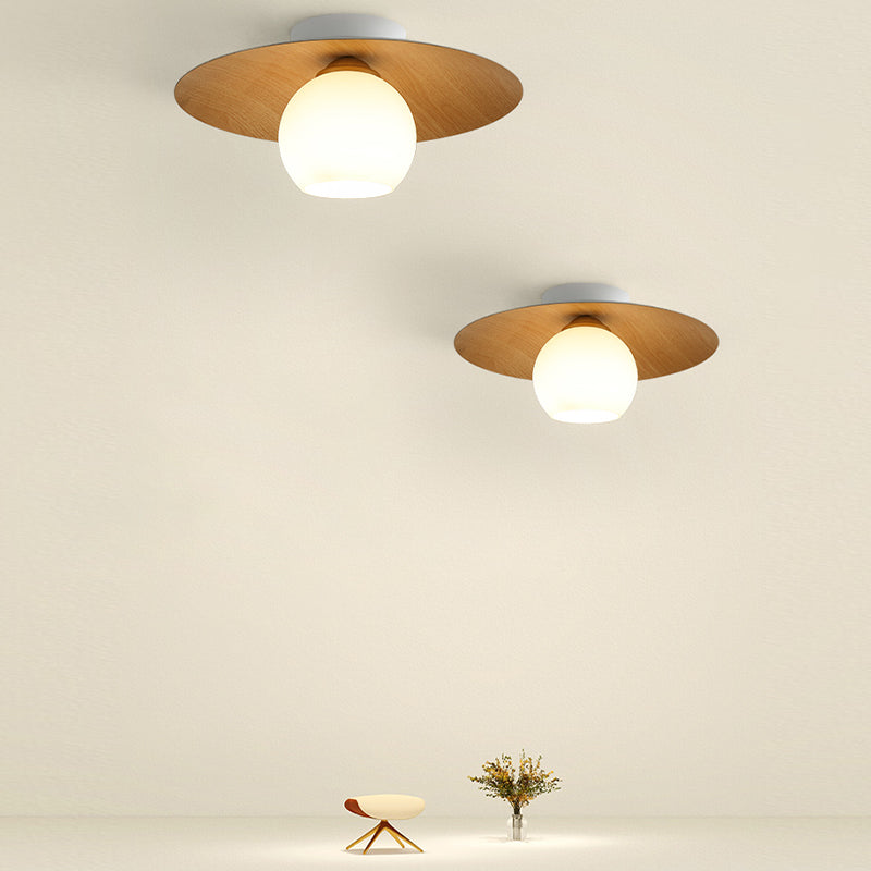 Modern Simple Iron Ceiling Lamp Ball Shape Wood Grain Ceiling Light for Bedroom