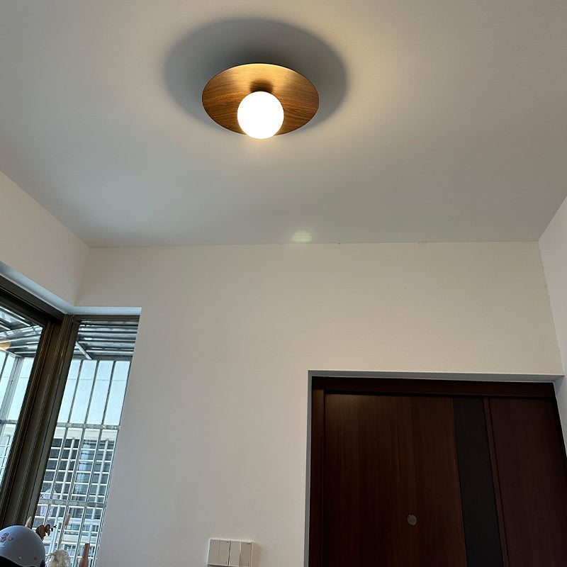 Modern Simple Iron Ceiling Lamp Ball Shape Wood Grain Ceiling Light for Bedroom