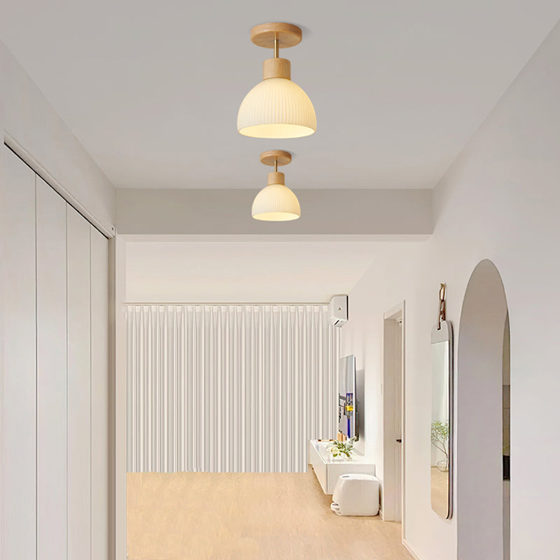 Modern Simple Wooden Ceiling Lamp Dome Shape Ceiling Light for Bedroom