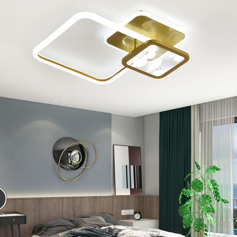 Square Shape Metal Flush Mount Light Modern Style 3 Lights Ceiling Mount Light in Gold