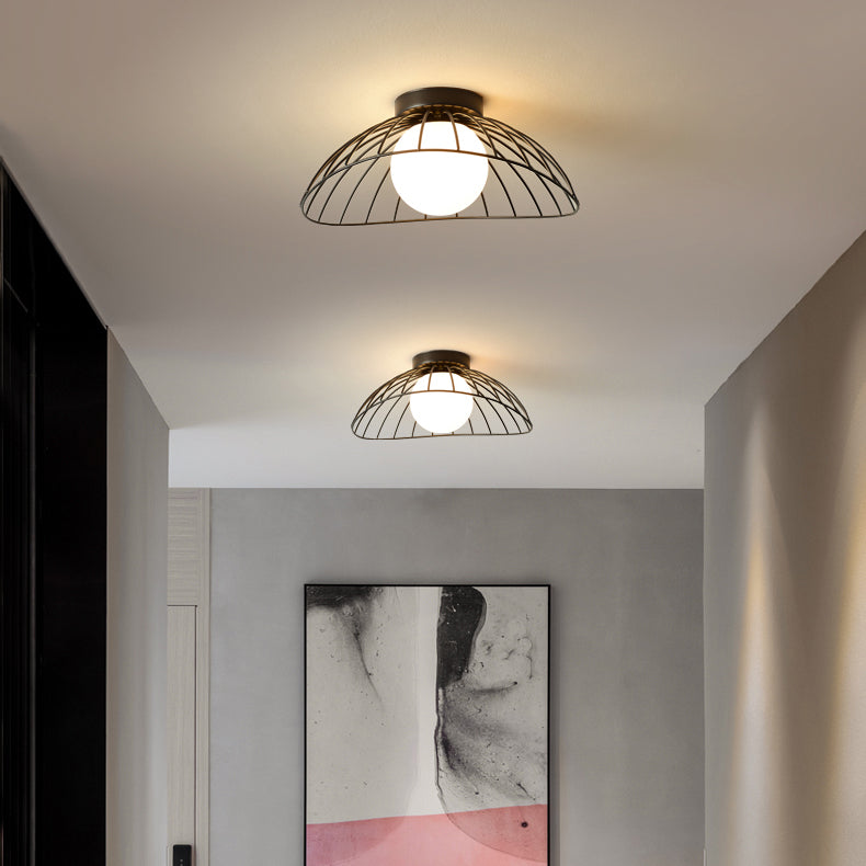 Industrial Metal Ceiling Light Glass Shaded Flush Mount Lighting for Room